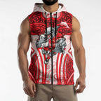 Dolphins Rugby Sleeveless Zip Hoodie Polynesian Tribal Dolphin Warrior Red White Pattern