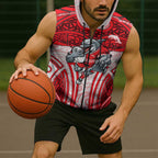 Dolphins Rugby Sleeveless Zip Hoodie Polynesian Tribal Dolphin Warrior Red White Pattern
