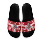 Dolphins Rugby Slide Sandals Polynesian Tribal Dolphin Warrior Red White Pattern