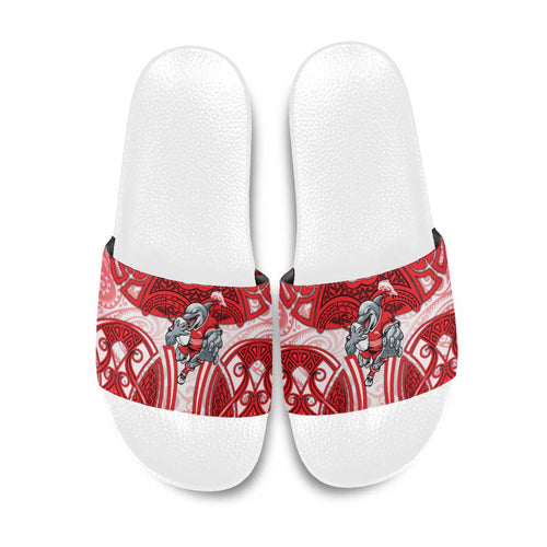 Dolphins Rugby Slide Sandals Polynesian Tribal Dolphin Warrior Red White Pattern