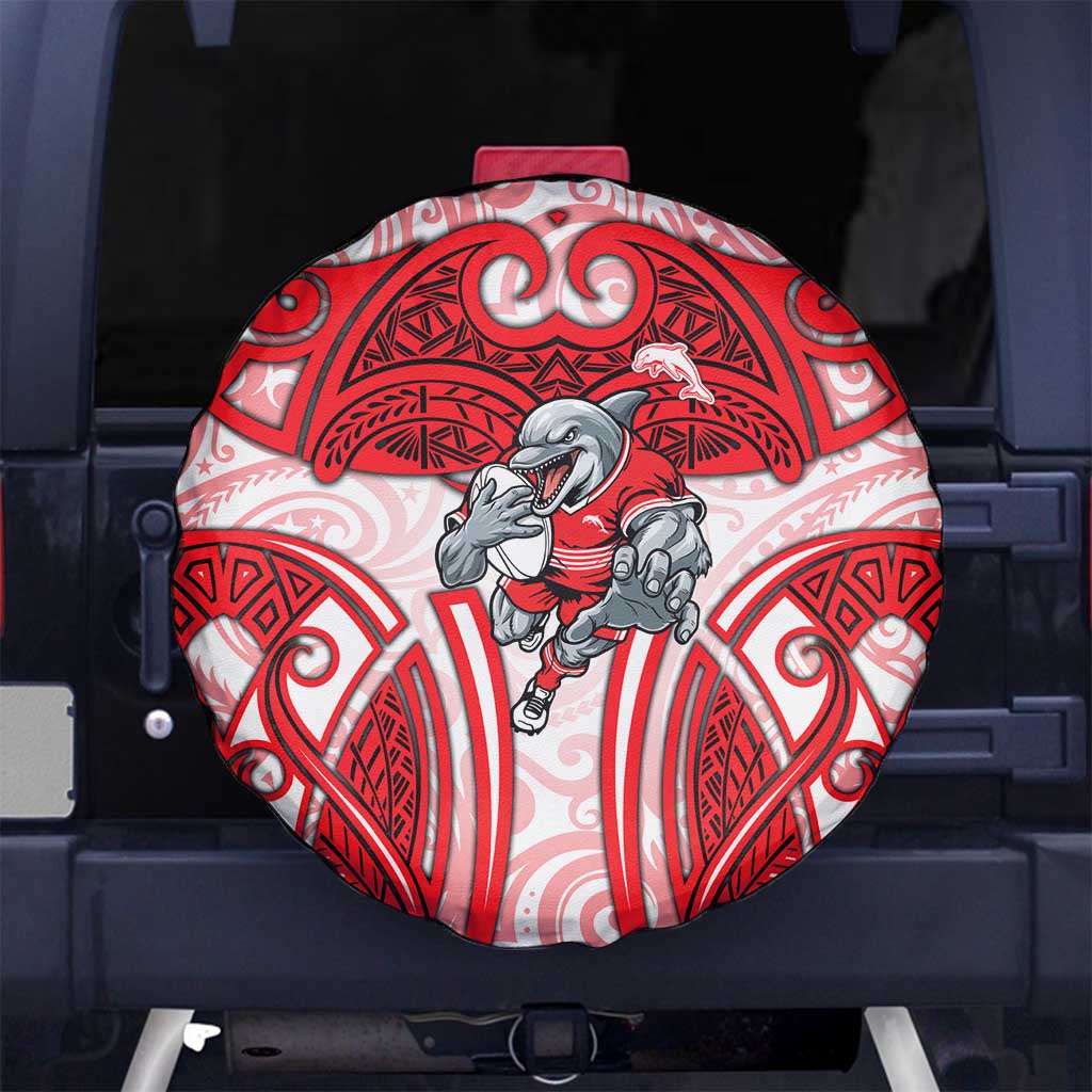 Dolphins Rugby Spare Tire Cover Polynesian Tribal Dolphin Warrior Red White Pattern