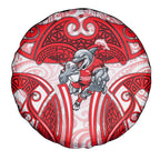 Dolphins Rugby Spare Tire Cover Polynesian Tribal Dolphin Warrior Red White Pattern