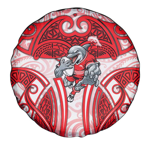 Dolphins Rugby Spare Tire Cover Polynesian Tribal Dolphin Warrior Red White Pattern