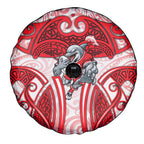 Dolphins Rugby Spare Tire Cover Polynesian Tribal Dolphin Warrior Red White Pattern