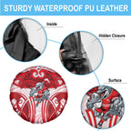 Dolphins Rugby Spare Tire Cover Polynesian Tribal Dolphin Warrior Red White Pattern