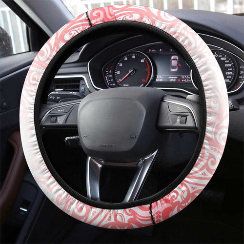 Dolphins Rugby Steering Wheel Cover Polynesian Tribal Dolphin Warrior Red White Pattern