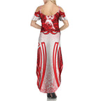 Dolphins Rugby Summer Maxi Dress Polynesian Tribal Dolphin Warrior Red White Pattern