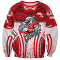 Dolphins Rugby Sweatshirt Polynesian Tribal Dolphin Warrior Red White Pattern