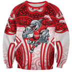 Dolphins Rugby Sweatshirt Polynesian Tribal Dolphin Warrior Red White Pattern