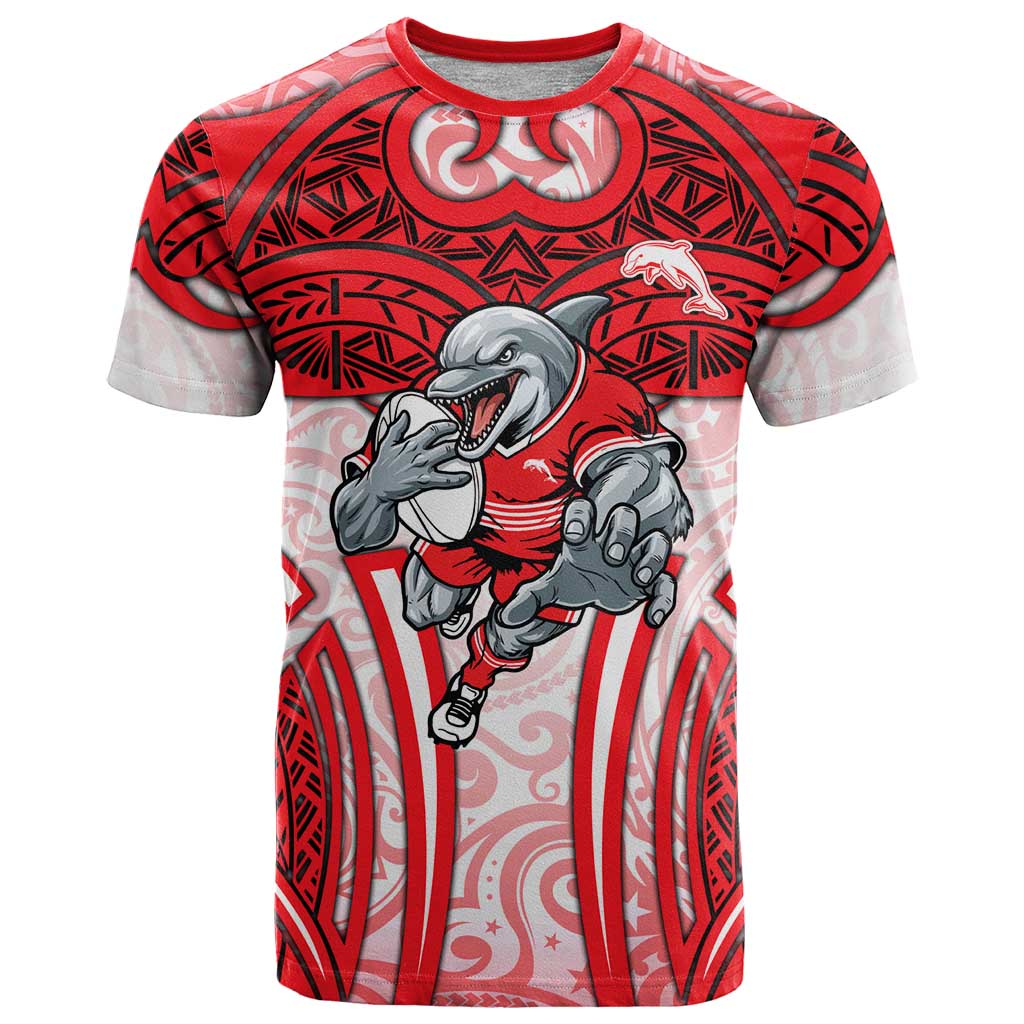 Dolphins Rugby T Shirt Polynesian Tribal Dolphin Warrior Red White Pattern