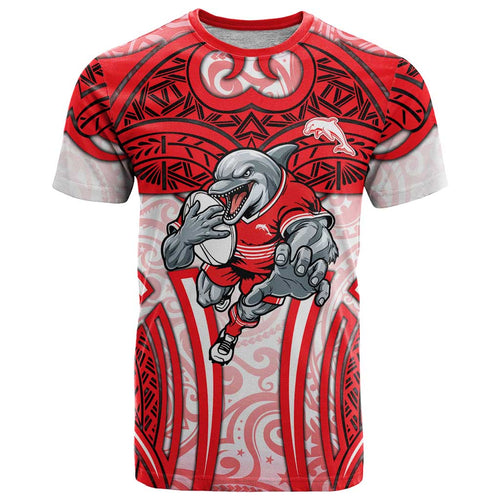 Dolphins Rugby T Shirt Polynesian Tribal Dolphin Warrior Red White Pattern