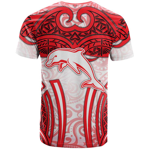 Dolphins Rugby T Shirt Polynesian Tribal Dolphin Warrior Red White Pattern
