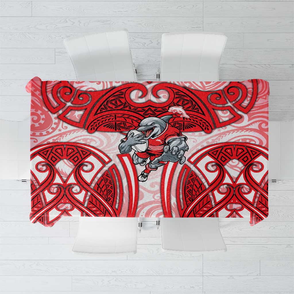 Dolphins Rugby Tablecloth Polynesian Tribal Dolphin Warrior Red White Pattern