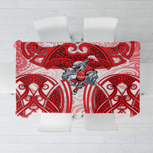 Dolphins Rugby Tablecloth Polynesian Tribal Dolphin Warrior Red White Pattern
