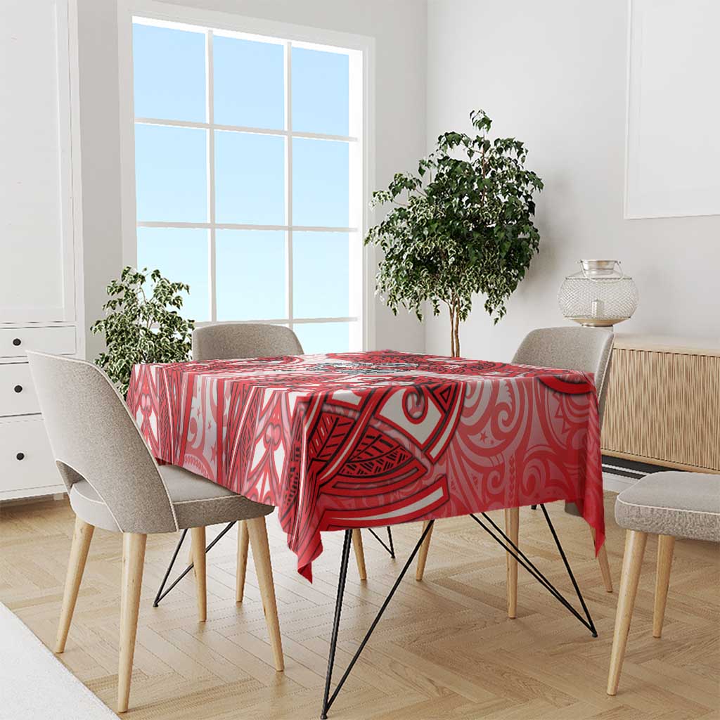 Dolphins Rugby Tablecloth Polynesian Tribal Dolphin Warrior Red White Pattern
