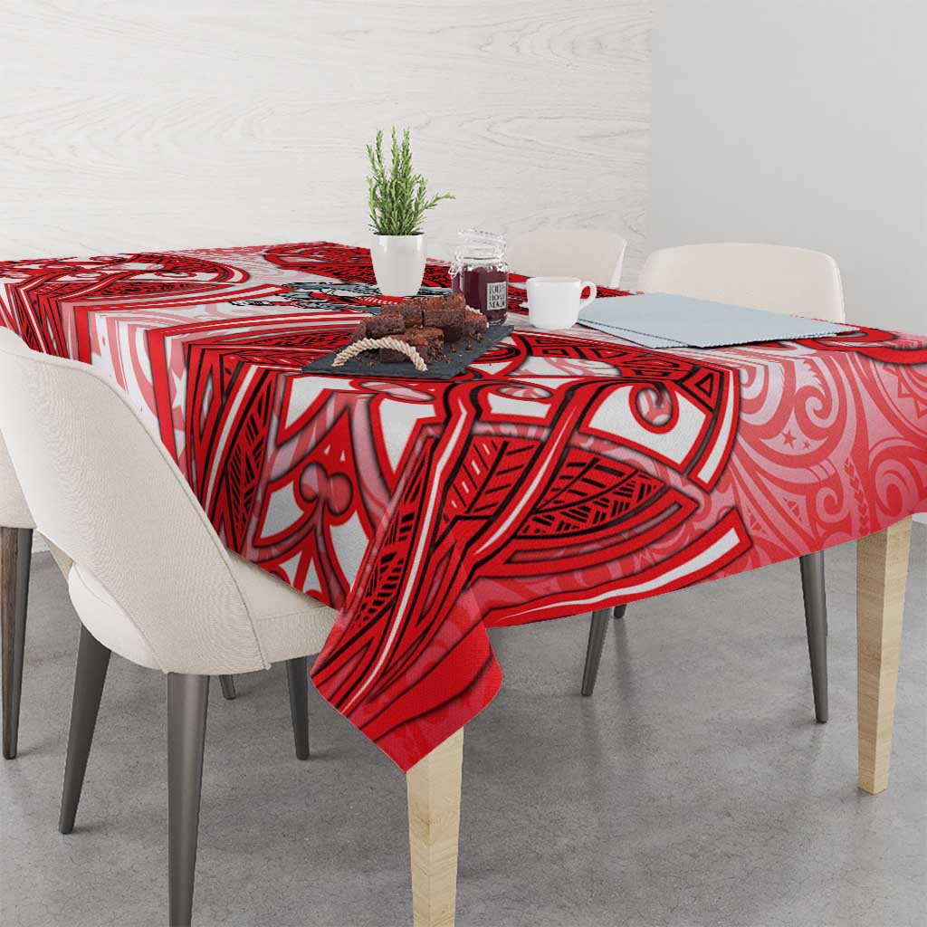 Dolphins Rugby Tablecloth Polynesian Tribal Dolphin Warrior Red White Pattern