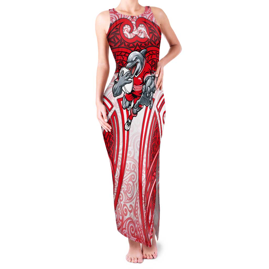 Dolphins Rugby Tank Maxi Dress Polynesian Tribal Dolphin Warrior Red White Pattern