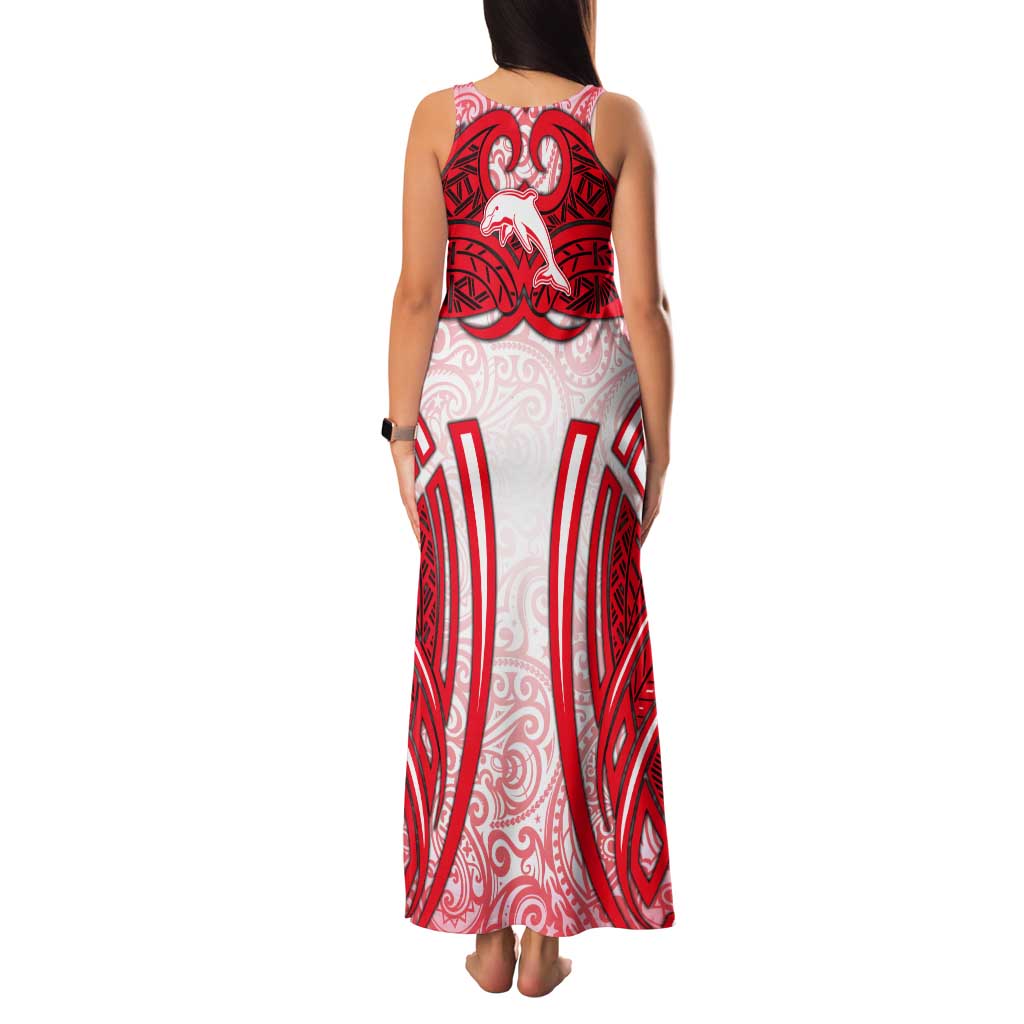 Dolphins Rugby Tank Maxi Dress Polynesian Tribal Dolphin Warrior Red White Pattern