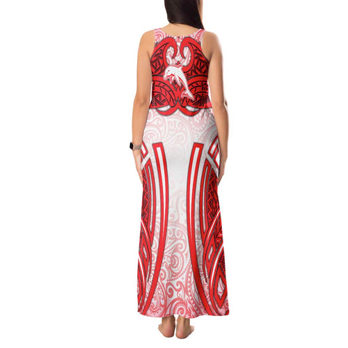 Dolphins Rugby Tank Maxi Dress Polynesian Tribal Dolphin Warrior Red White Pattern