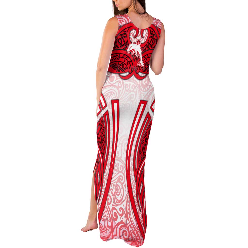 Dolphins Rugby Tank Maxi Dress Polynesian Tribal Dolphin Warrior Red White Pattern