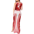 Dolphins Rugby Tank Maxi Dress Polynesian Tribal Dolphin Warrior Red White Pattern