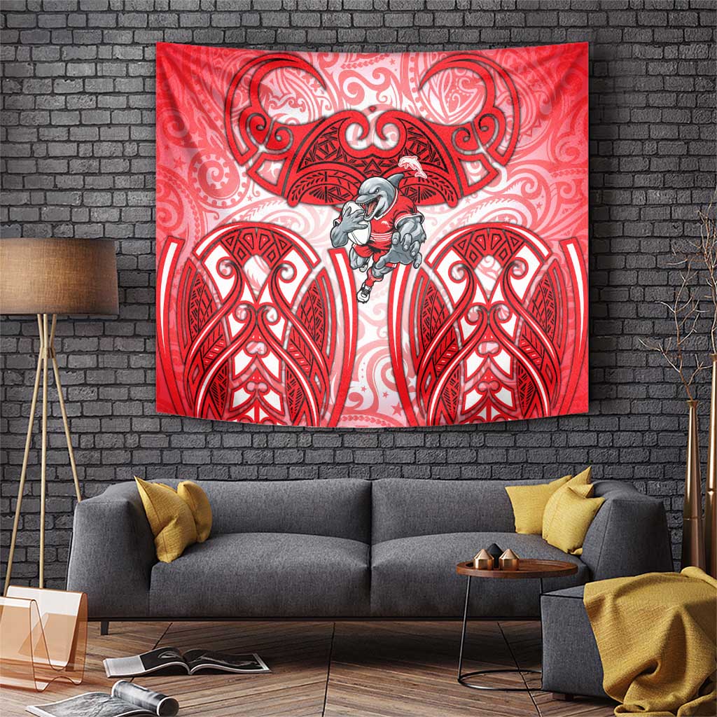 Dolphins Rugby Tapestry Polynesian Tribal Dolphin Warrior Red White Pattern