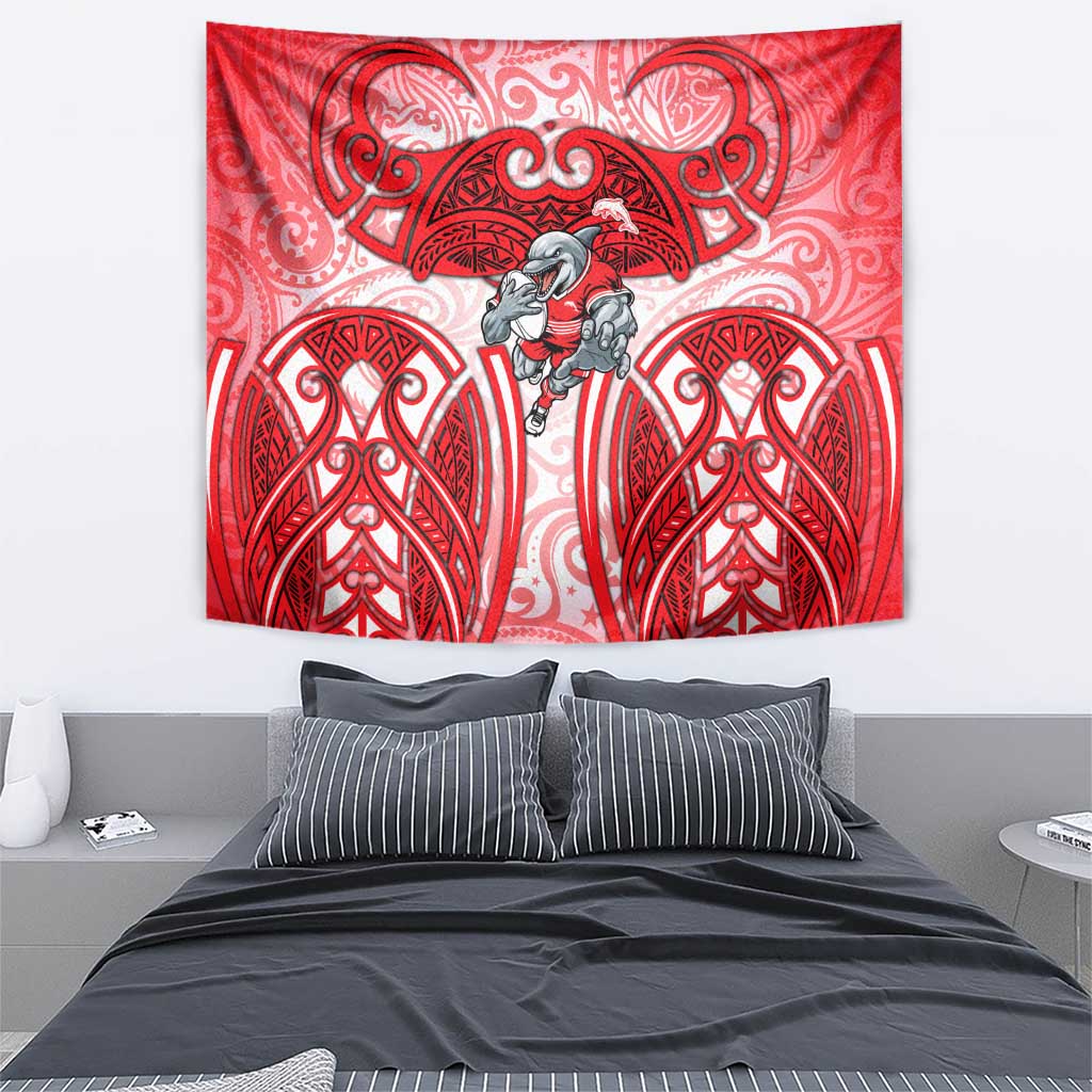 Dolphins Rugby Tapestry Polynesian Tribal Dolphin Warrior Red White Pattern