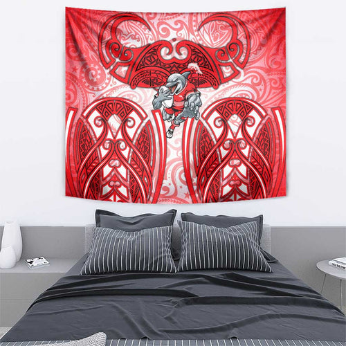 Dolphins Rugby Tapestry Polynesian Tribal Dolphin Warrior Red White Pattern