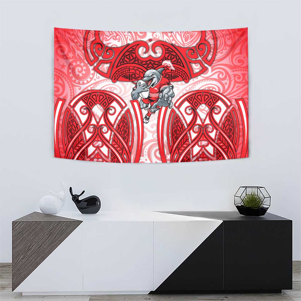 Dolphins Rugby Tapestry Polynesian Tribal Dolphin Warrior Red White Pattern