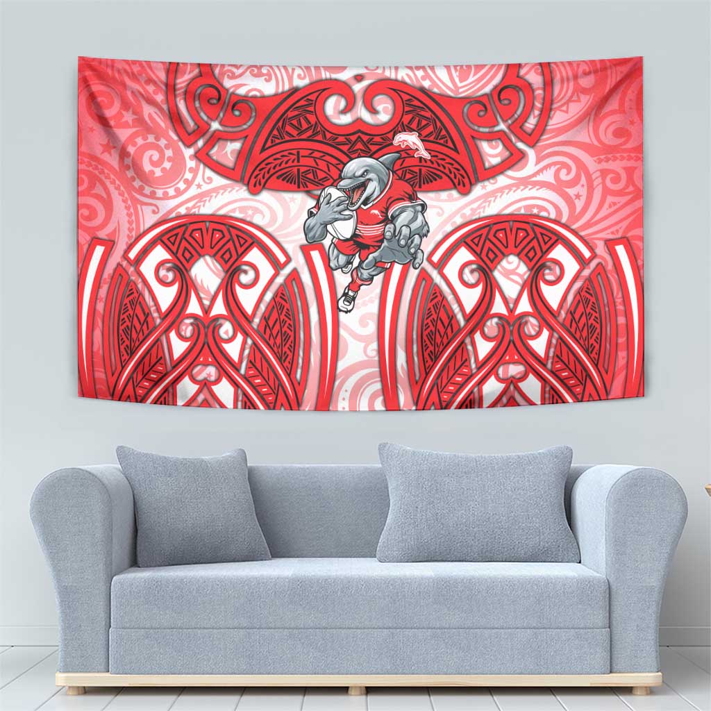 Dolphins Rugby Tapestry Polynesian Tribal Dolphin Warrior Red White Pattern