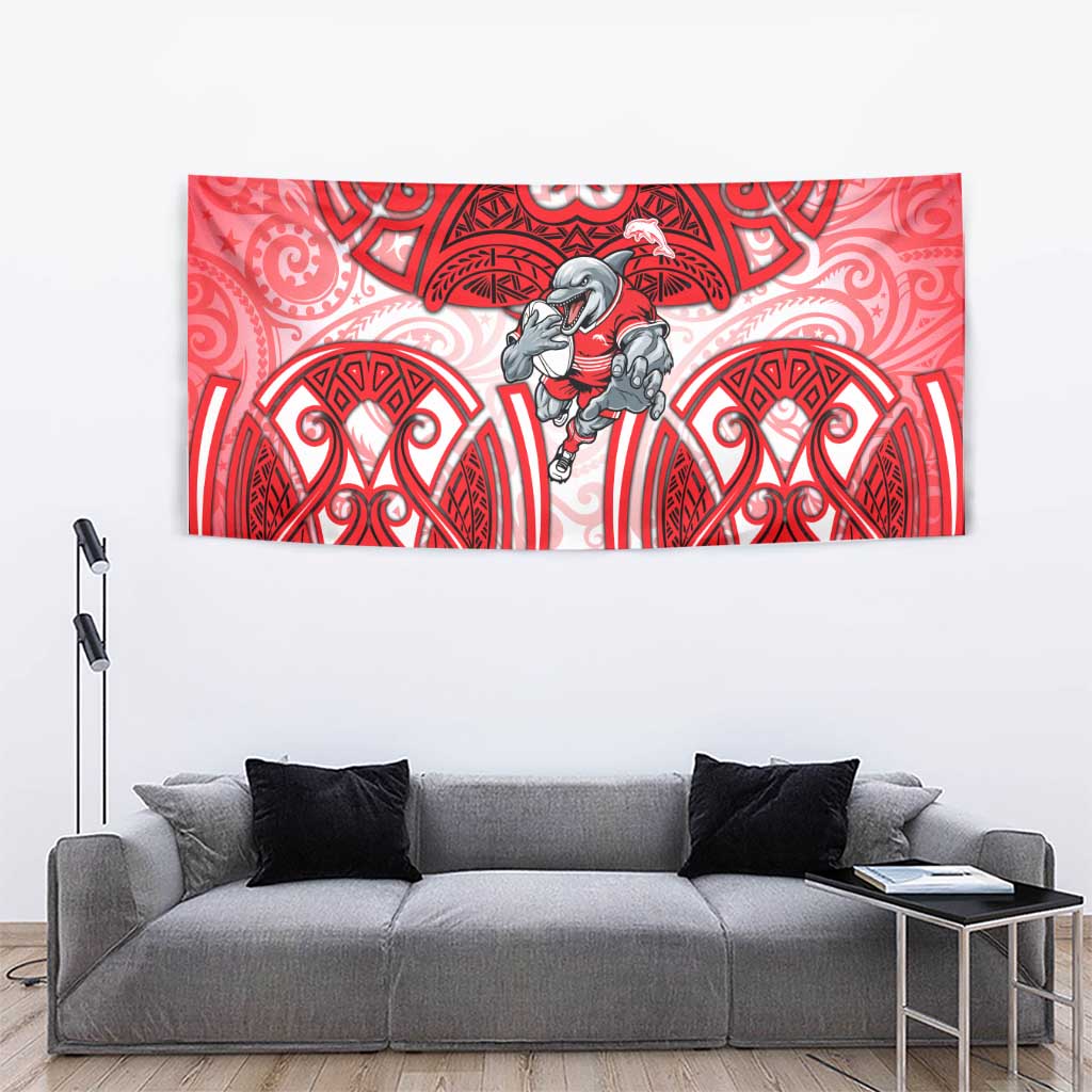 Dolphins Rugby Tapestry Polynesian Tribal Dolphin Warrior Red White Pattern