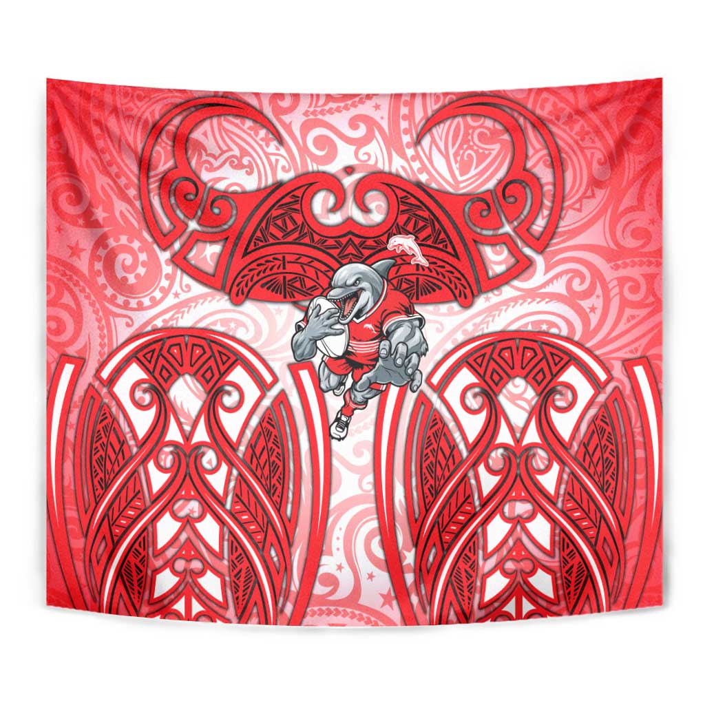 Dolphins Rugby Tapestry Polynesian Tribal Dolphin Warrior Red White Pattern