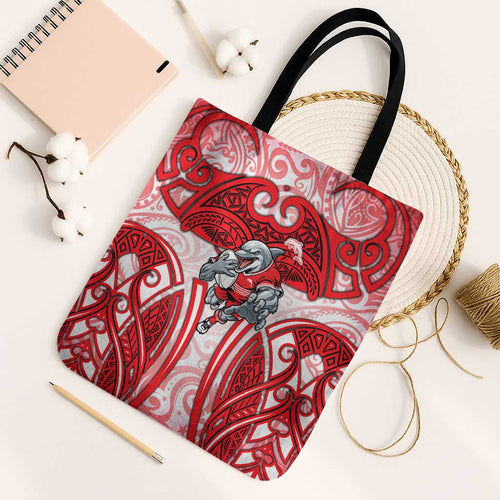 Dolphins Rugby Tote Bag Polynesian Tribal Dolphin Warrior Red White Pattern