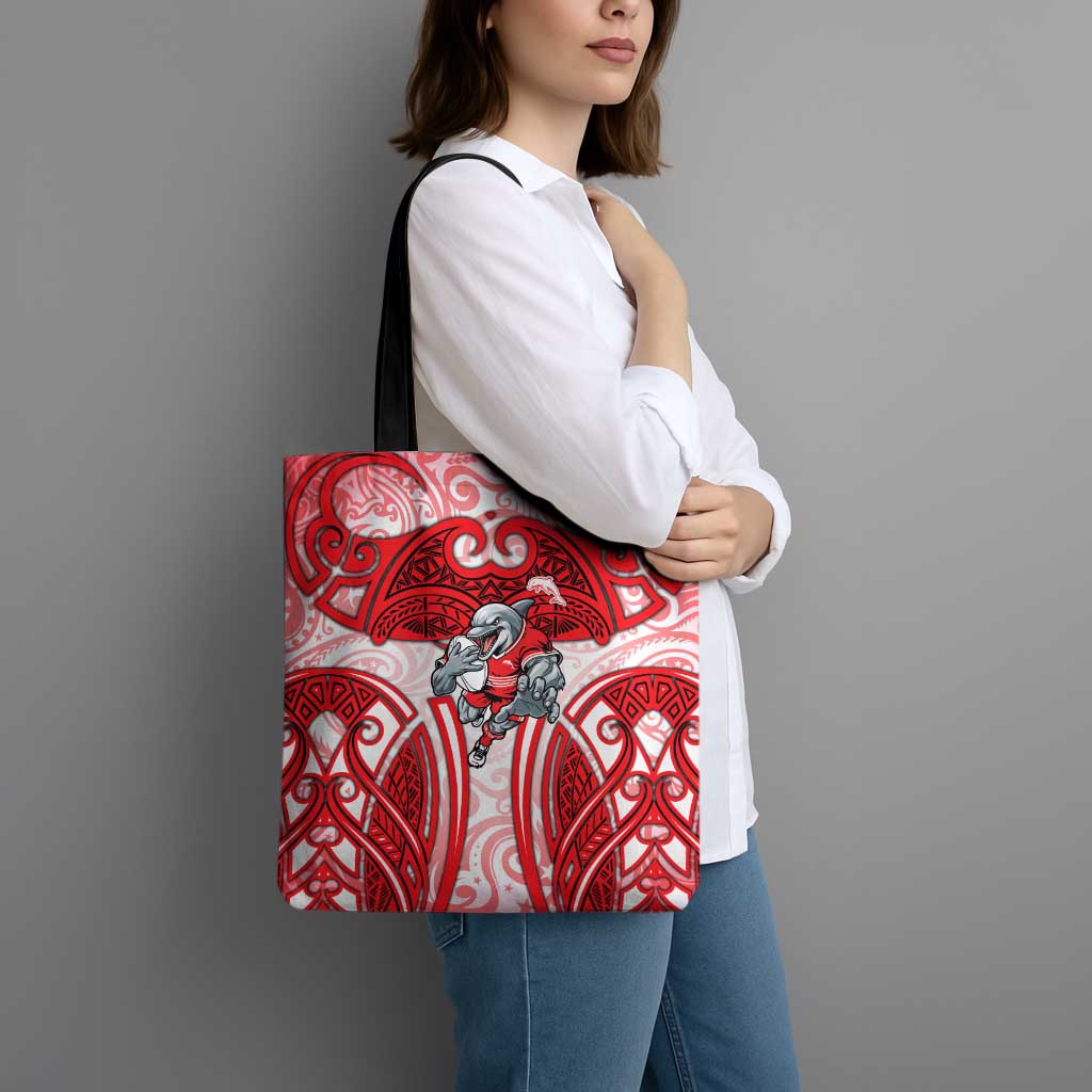 Dolphins Rugby Tote Bag Polynesian Tribal Dolphin Warrior Red White Pattern