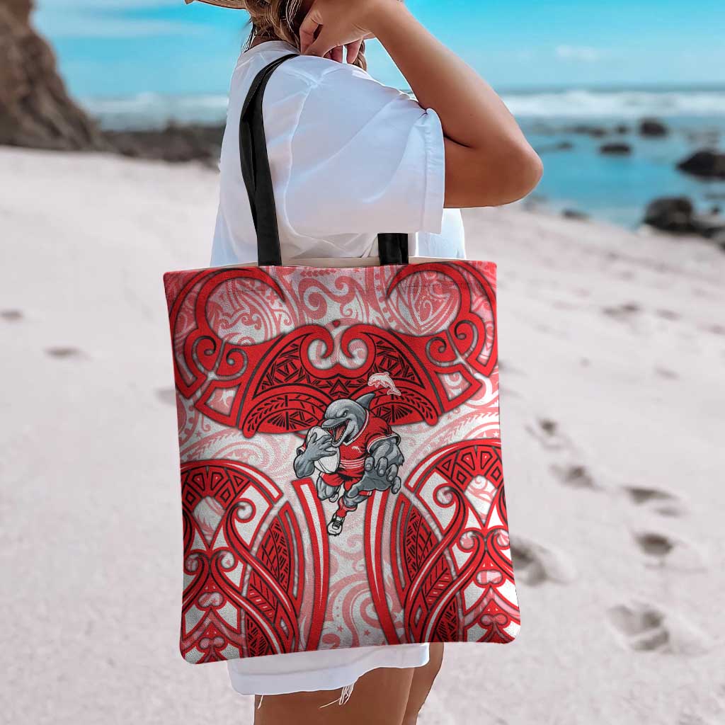 Dolphins Rugby Tote Bag Polynesian Tribal Dolphin Warrior Red White Pattern