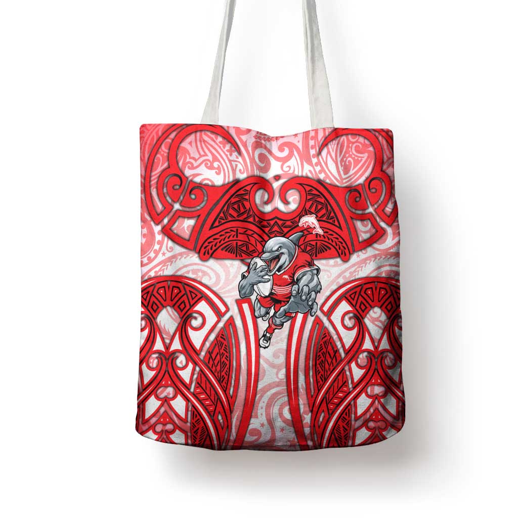 Dolphins Rugby Tote Bag Polynesian Tribal Dolphin Warrior Red White Pattern