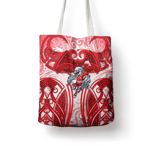 Dolphins Rugby Tote Bag Polynesian Tribal Dolphin Warrior Red White Pattern
