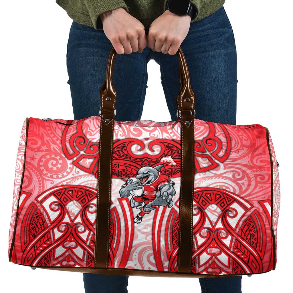 Dolphins Rugby Travel Bag Polynesian Tribal Dolphin Warrior Red White Pattern