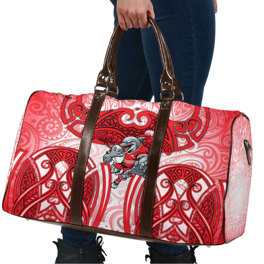 Dolphins Rugby Travel Bag Polynesian Tribal Dolphin Warrior Red White Pattern