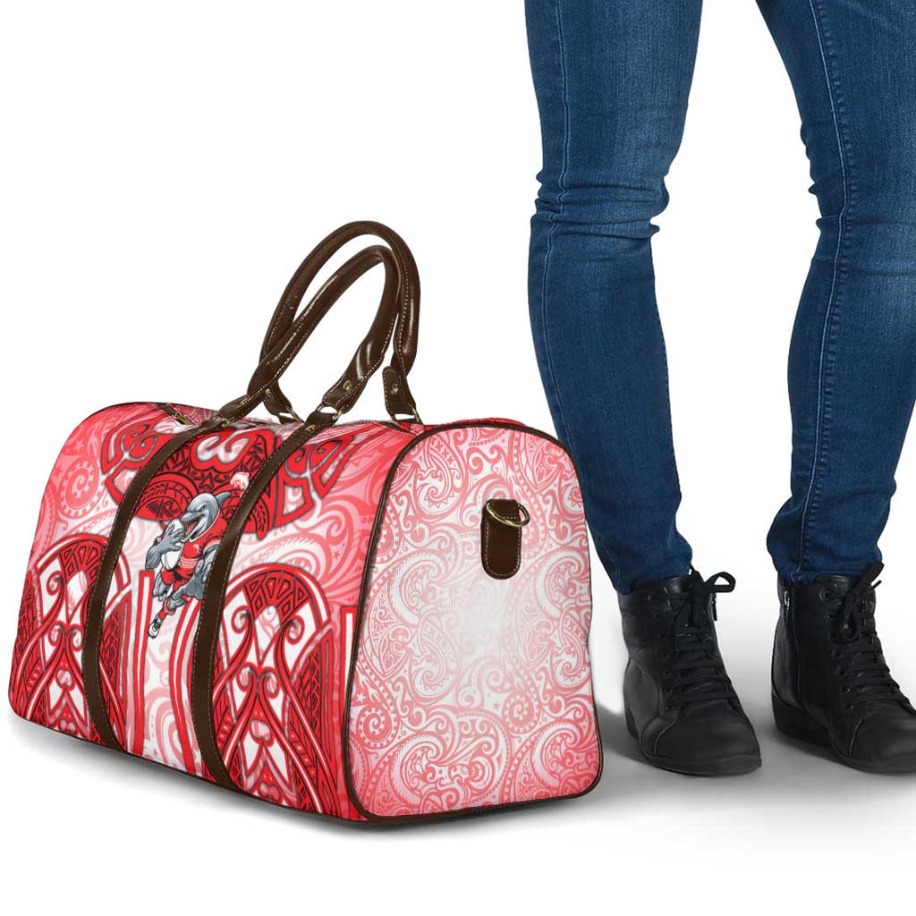 Dolphins Rugby Travel Bag Polynesian Tribal Dolphin Warrior Red White Pattern