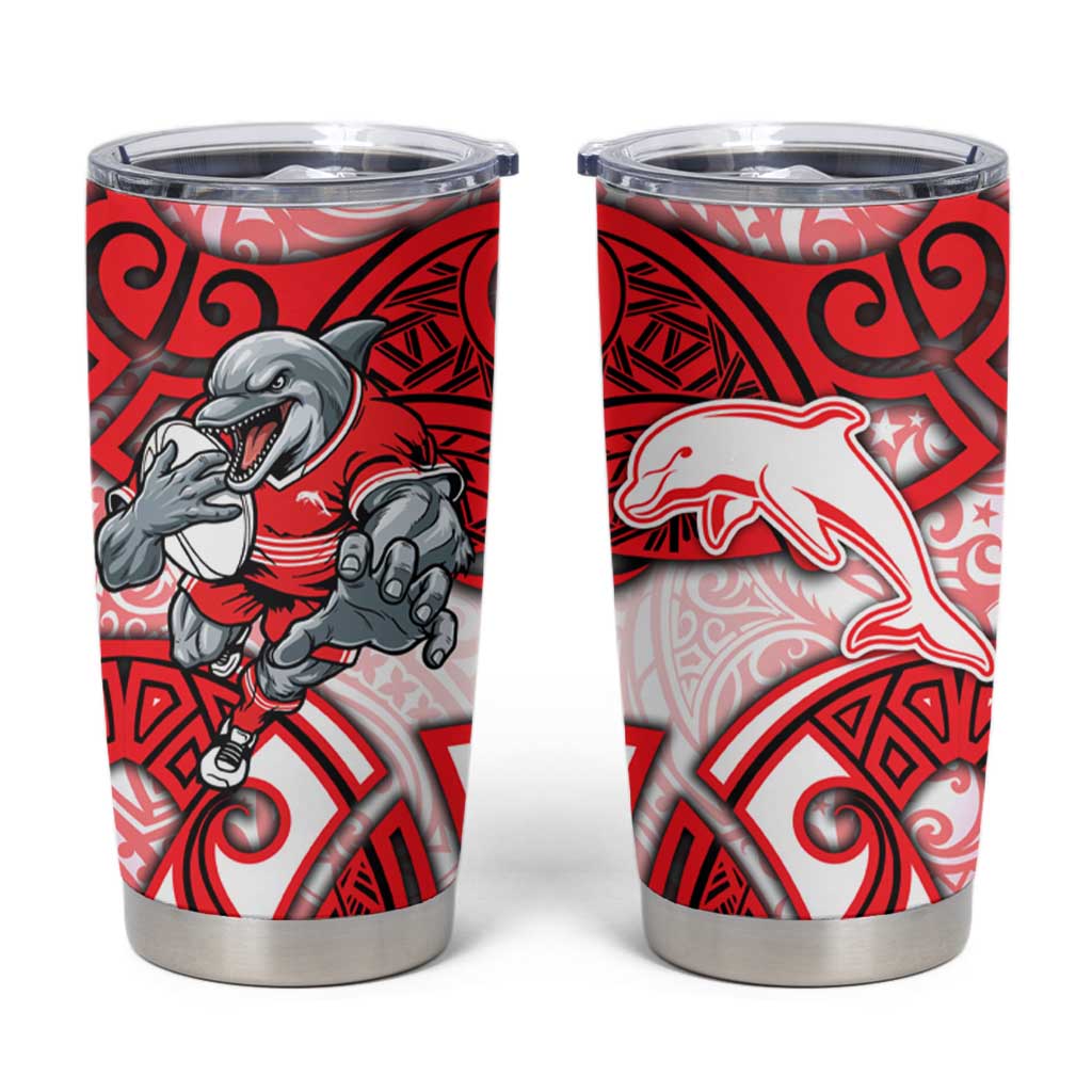 Dolphins Rugby Tumbler Cup Polynesian Tribal Dolphin Warrior Red White Pattern