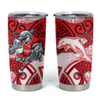 Dolphins Rugby Tumbler Cup Polynesian Tribal Dolphin Warrior Red White Pattern