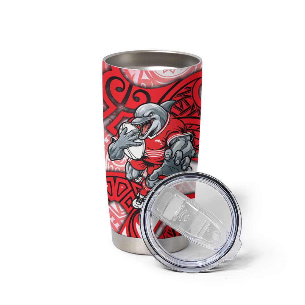 Dolphins Rugby Tumbler Cup Polynesian Tribal Dolphin Warrior Red White Pattern