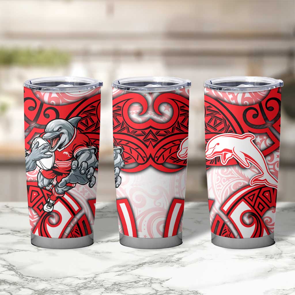 Dolphins Rugby Tumbler Cup Polynesian Tribal Dolphin Warrior Red White Pattern