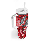 Dolphins Rugby Tumbler With Handle Polynesian Tribal Dolphin Warrior Red White Pattern