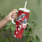 Dolphins Rugby Tumbler With Handle Polynesian Tribal Dolphin Warrior Red White Pattern