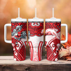 Dolphins Rugby Tumbler With Handle Polynesian Tribal Dolphin Warrior Red White Pattern
