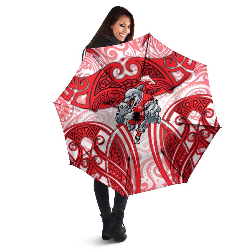Dolphins Rugby Umbrella Polynesian Tribal Dolphin Warrior Red White Pattern