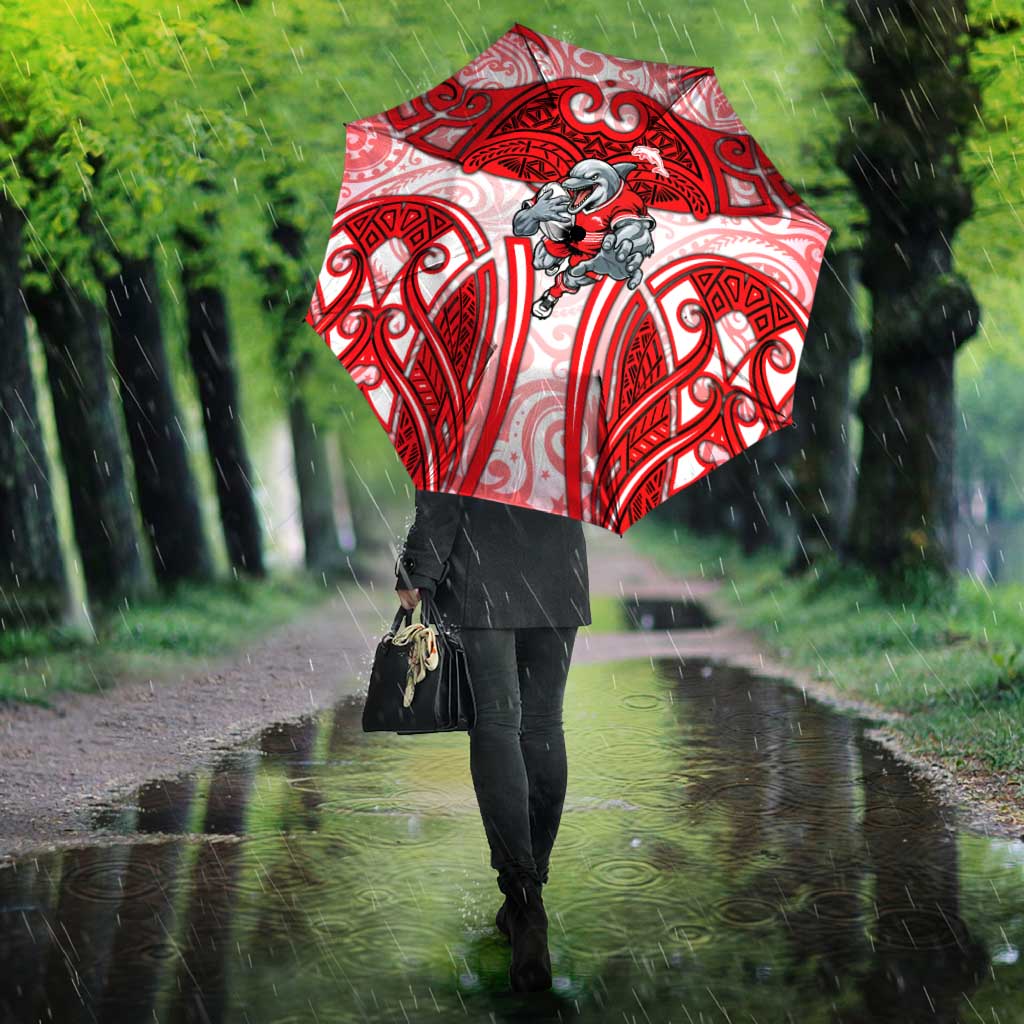 Dolphins Rugby Umbrella Polynesian Tribal Dolphin Warrior Red White Pattern