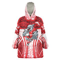 Dolphins Rugby Wearable Blanket Hoodie Polynesian Tribal Dolphin Warrior Red White Pattern